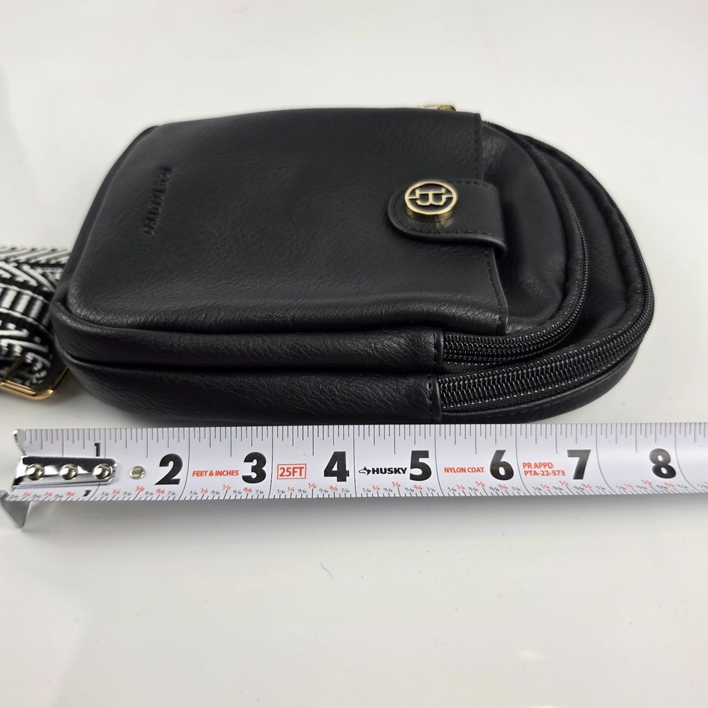 Bostanten NWT Black Leather‎ Sling Crossbody Bag Chevron Strap Gold Hardware - Picture 9 of 10
